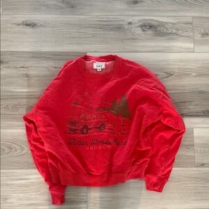 American Eagle Outfitters Red Crewneck Sweatshirt with Winter Bronco Graphic